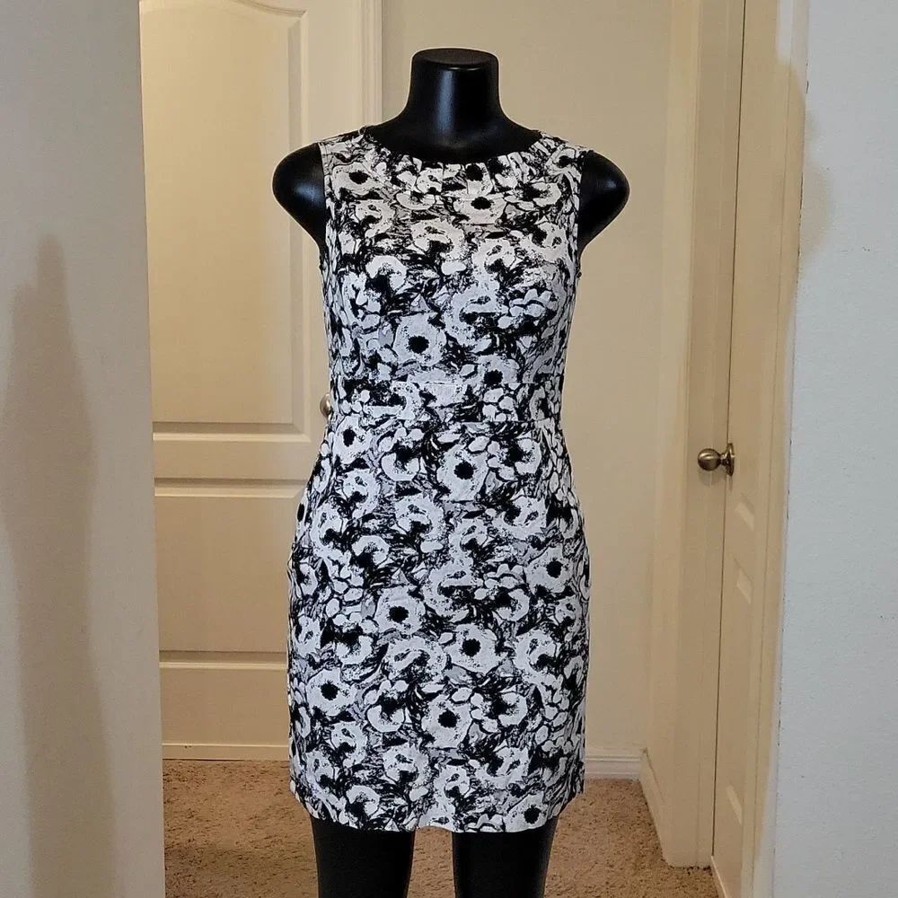 ANNE TAYLOR LOFT SLEEVELESS RUFFLE ROUNDNECK ZIPPER CLOSURE MINI DRESS - Picture 3 of 16